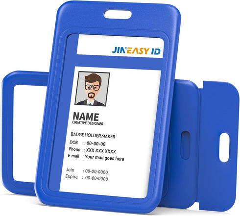 JINEASY 2 Pack Royal Blue Hard Plastic Vertical ID Badge Holder for Lanyard