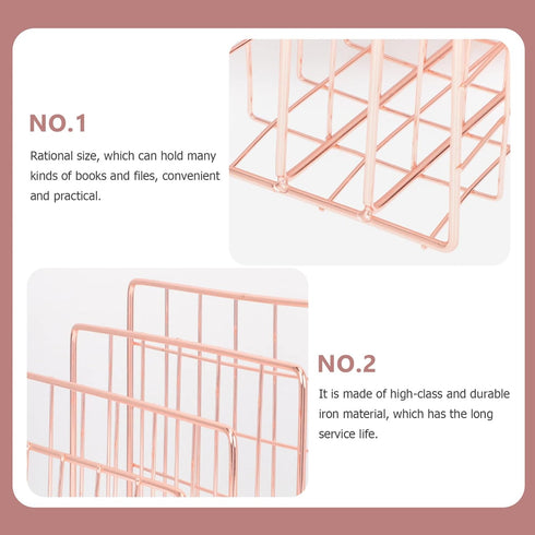 Magazine Holder for Desk - 3 Slots File Sorter Organizer, Rose Gold Desktop Accessories