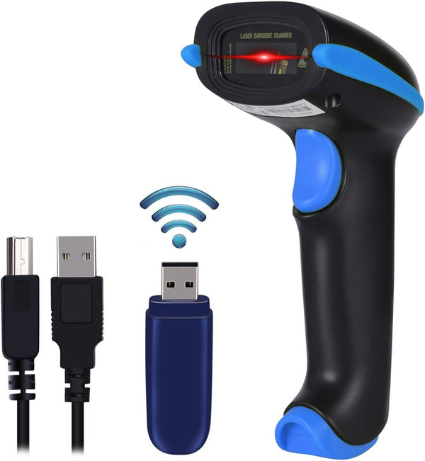 WoneNice 2.4G Wireless Barcode Scanner 1D Handheld Cordless Barcode Reader for Retail, Warehouse,