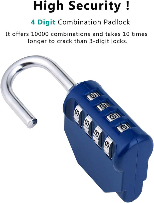 ZHEGE 4 Digit Combination Locker Lock - Outdoor Padlock for Gym, School, Gates, Doors, Fence, Blue