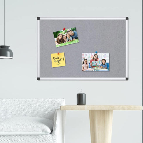 VIZ-PRO Notice Board Felt Gray - 36 X 24 Inches, Silver Aluminium Frame
