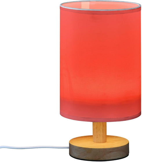 YYZZH Red Table Lamp with Wood Base Fabric Lamp Shade Bedside Nightstand Desk Lamp for Living Room Bedroom Kids Room