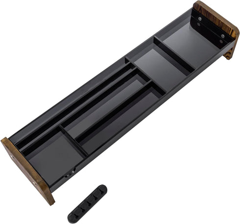 MyGift Premium Dark Gray Acrylic Desk Storage Tray with Rustic Wood Side Panel Legs for Office Supplies