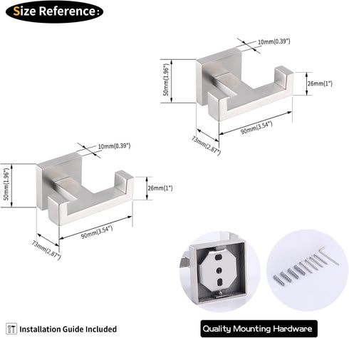 GERZWY Brushed Stainless Steel Coat/Robe Hook, Modern Bathroom Double Towel Hook, Wall Mounted 2 Pack