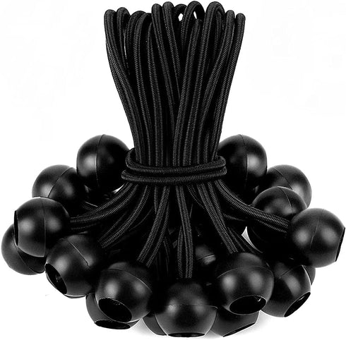 ZOAN 25Pcs 6 Inch Heavy Duty Ball Bungee Cord, Tarp Tie Down Camping Bungee Balls for Tents, Wires, Hoses (Black)