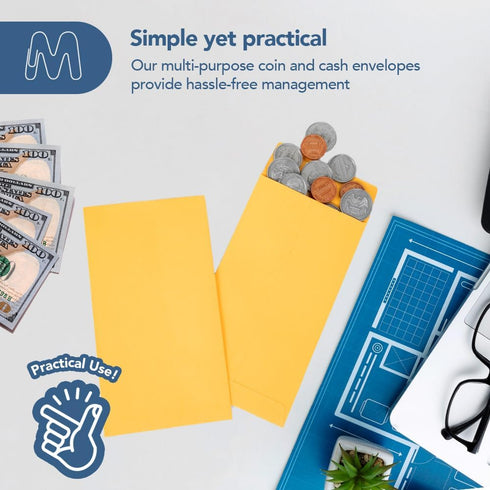 MOS #7 Coin Envelopes - 3-1/2" x 6-1/2" Gold Self-Seal Coin Envelopes #7 (550 Count) for Budgeting and Savings