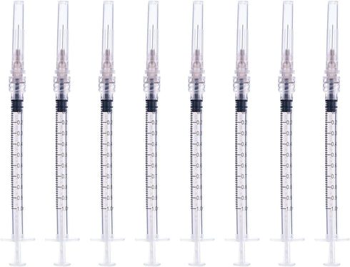1cc/ml Syringes with 27Ga 0.5Inch Needle, Disposable, Individually Wrapped, Pack of 20