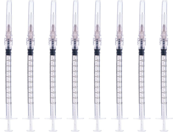 1cc/ml Syringes with 27Ga 0.5Inch Needle, Disposable, Individually Wrapped, Pack of 20