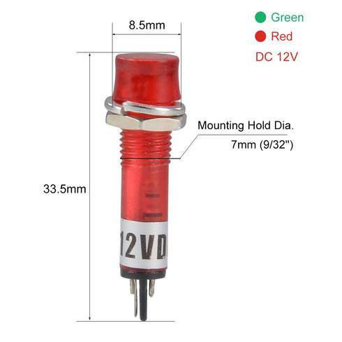 uxcell Signal Indicator Dash Light DC 12V, LED Bulbs XD7-1 Red+Green, 7mm 9/32" Panel Mount, 15Pcs