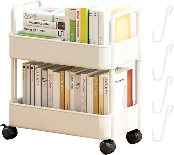 Erice Cart Organizer, Rolling Storage Cart, Bookcase with Wheels 2 Tiers Strong Load