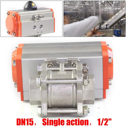 YIYIBYUS 1/2" Three-piece Pneumatic Ball Single-Acting Pneumatic Air Actuated Ball Valve Stainless Steel for Automatic