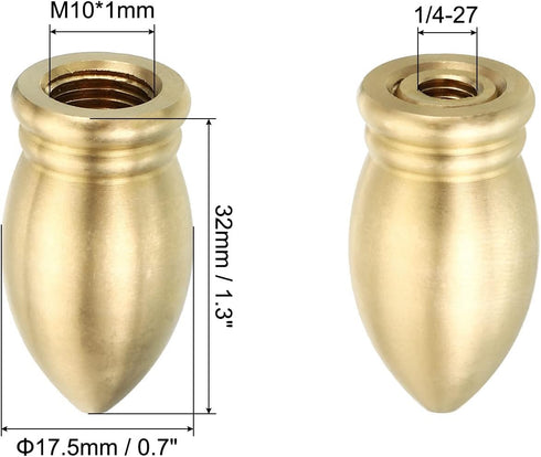 1.3" 2 Set 1/4-27 PATIKIL Tall Brass Lamp Finials Cap Knob, Threaded Lamp Screw Holder Tapped for Table and Floor Lamp