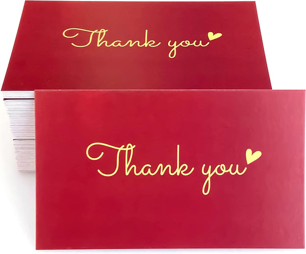 RXBC2011 100 Little Thank You Cards Gold Heart Design Bulk Thank you