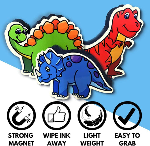 Magnetic Dry Erase Eraser Set - 3 Pack Cute Dinosaurs for Kids and Classroom Board Accessories