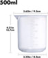 Plastic Beaker Set, 5 Sizes Low Form Measuring Graduated Griffin Polypropylene Beakers in 500 ml, 250 ml, 100 ml, 50 ml, 25 ml for Laboratory, & Science Experiments with 5 Plastic Droppers in 3 ml
