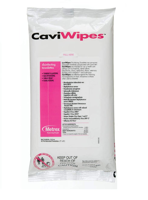 13-1224 CaviWipes Surface Disinfectant Towelette Wipe, 7" Width, 9" Length, Pack of 45