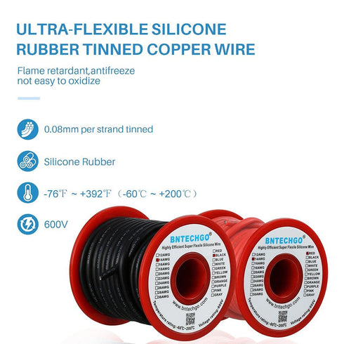 14 25ft 14 BNTECHGO Gauge Silicone Wire Spool red and Black Each Flexible AWG Stranded Tinned Copper Wire