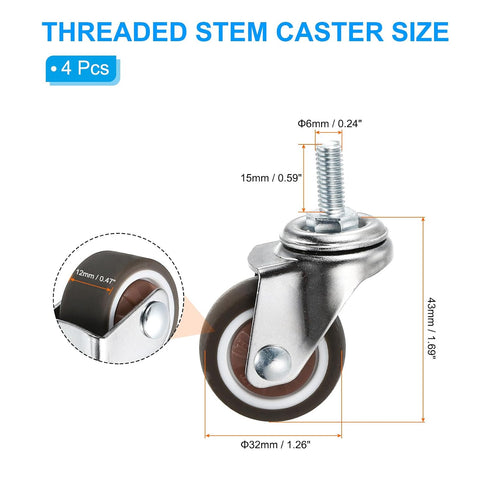 1.25 Inch 4 Pack Patikil Stem Casters, Wire Shelf Caster Wheels Threaded Swivel Stem Wheels Wire Shelving for Rolling