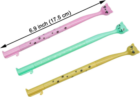 Maydahui 12 PCS Elegant Cat Shape Rollerball Pens, Cute Kawaii Animal Pen with Black Gel Ink for Girls School Office