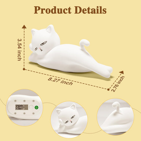 16 Colors+5 Dimming+Silicone Lying Flat Cat Lamp Funny Gifts, Random Stuff, Touch+Remote+Recharge Night Light for Kids