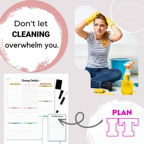 Cleaning Checklist Dry Erase Magnetic Whiteboard for Refrigerator, Daily, Weekly, Monthly Chores Planner for Adults