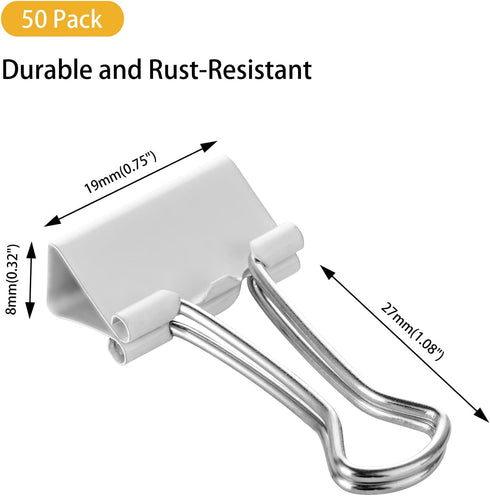 Small Binder Clips, 3/4 Inch (19mm) Binder Clips, 50 Pack Mini Binder Clips (White) by FUDAO FAMILY