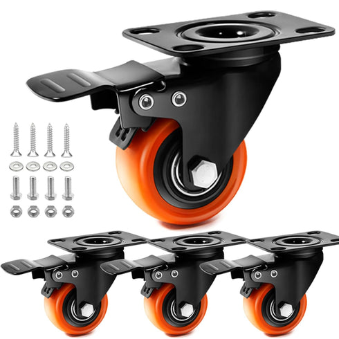 Caster Wheels Set of 4, Heavy Duty TAYLOON Locking Industrial Casters with No Noise Polyurethane Wheels