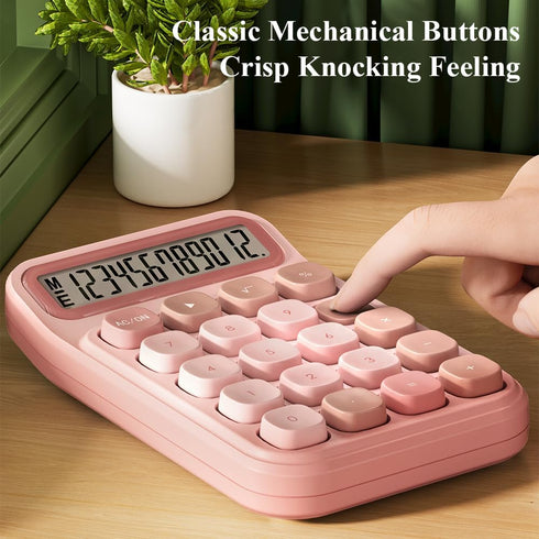 M&G Desk Calculator with Mechanical Buttons, 12 Digit Large LCD Display, Big Button Calculator for Home and Office