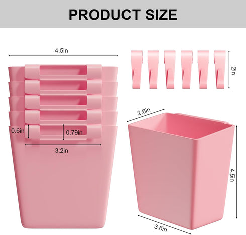 WBKATN 6 Pack 6 6 Rolling Cart Accessories, Pink Plastic Hanging Cup Holders, Rolling Cart Accessories with Cup Holder