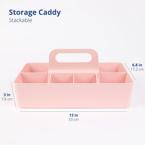 BLUE GINKGO Multipurpose Caddy Organizer - Stackable Plastic Caddy with Handle | Desk, Makeup, Dorm Caddy, Classroom Art Organizers (Made in Korea) - Pink by BLUE GINKGO