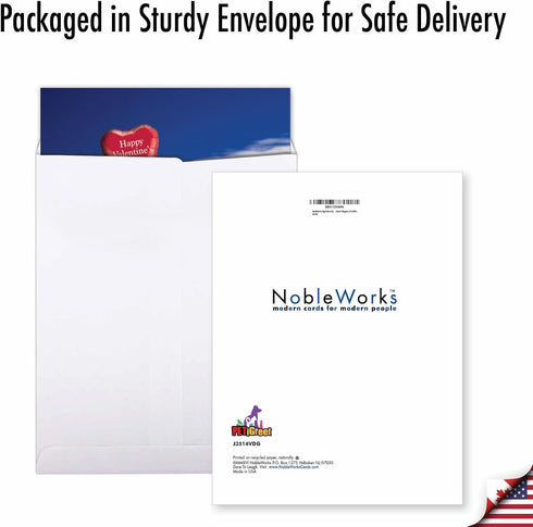 NobleWorks Big Animal Valentines Card with Envelope, Jumbo Notecard for Valentine's Day, Beach Penguins J3514VDG