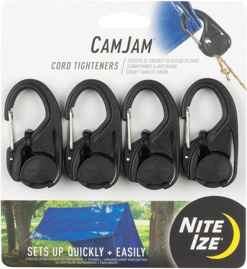 Nite Ize CamJam Cord Tightener, Tie Down Cam Mechanism with Carabiner Clip, Utility Rope & Cord Tightener (4 Pack)
