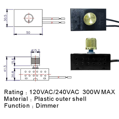Lights Switch Dimmer Rotary 300W 120VAC for ZE-03A Zing Ear Incandescent Home Table Lamps Control Repair Kits Replacement Tools Brass Knob Durable Easy Installation Fine Workmanship Safe