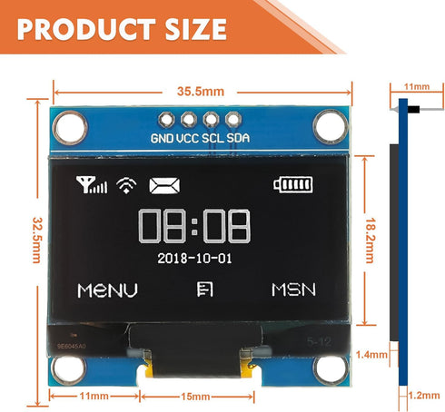JAMHER 1.3 Inch I2C 128x64 Wire(1Pack IIC OLED Display Module Pixel Mini Self-Luminous Display Screen Board for Arduino