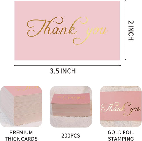 SMOQYKBW 100 3.5 2 inch small pink x gold foil thank you cards with free write on back, perfect for small business