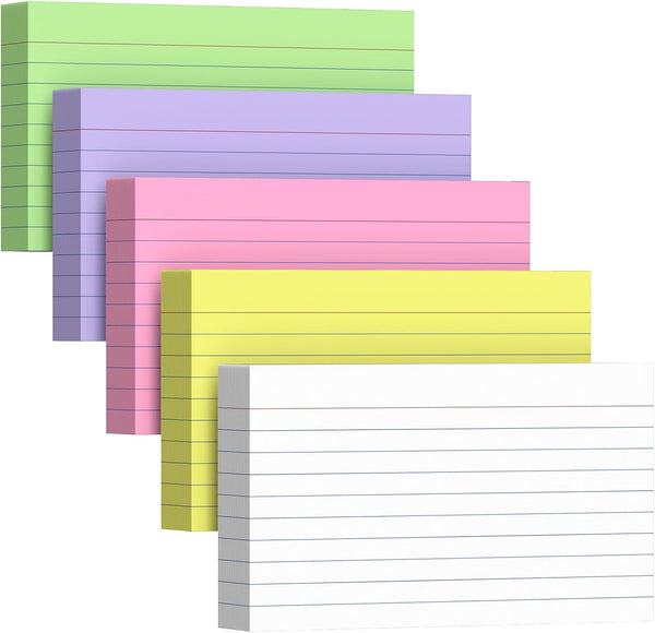 Gehanfai 250 Count Index Cards 3 x 5 Inch, Thick Colored Lined Note