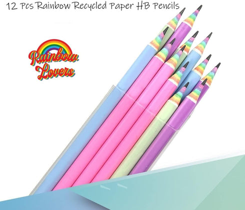 Eco-friendly Rainbow Recycled Paper #2 HB Pencils, Pre-sharpened, 12-Pack for School and Office Supplies