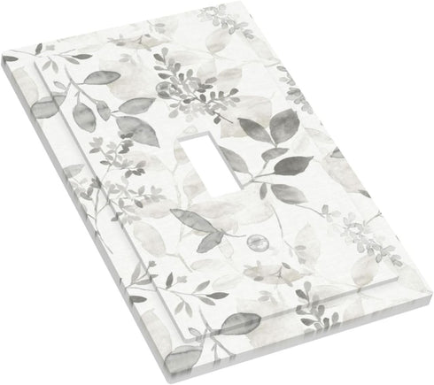 White Gray Eucalyptus Leaf Floral 1 Gang Light Switch Plate Cover for Electrical Switchplate Home Decor