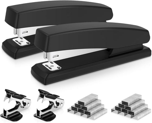 Deli Stapler, Desktop, 2 Pack, 25 Sheet Capacity, Includes 2000 Staples and 2 Staple Removers, Black