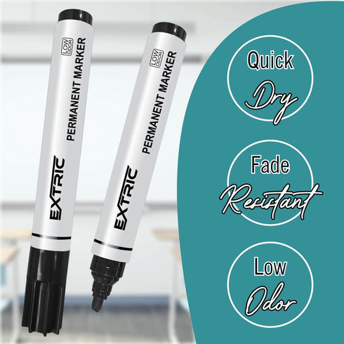 Permanent Markers, Chisel Tip, Black, 12 Count, Quick Drying Ink for Home, Office, School Use