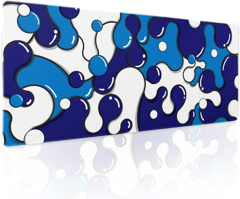 Navy Blue White Mouse Pad, Anime Cool Geometric Japanese Extended Desk Mat 80X30 cm for Gaming Laptop