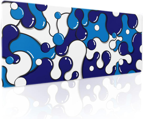 Navy Blue White Mouse Pad, Anime Cool Geometric Japanese Extended Desk Mat 80X30 cm for Gaming Laptop