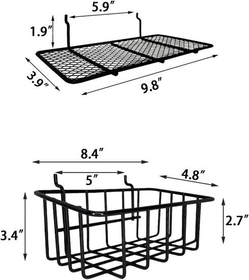 Black Pegboard Baskets and Container Holders, Wire Shelf Organizer Attachments for Tools and Workbench Storage