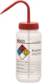 EISCO 2PK Wash Bottle for Acetone, 500ml, Labeled with Color Coded Chemical & Safety Information