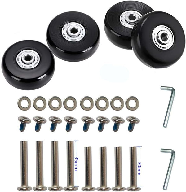 50 x 18mm Set of 4 Luggage Suitcase Replacement Wheels, Rubber Swivel Caster Bearings