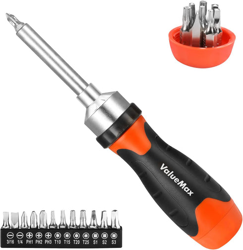 ValueMax 13-in-1 Multi-bit Ratcheting Screwdriver Set, Portable Multi-purpose Ratchet Screw-driver Tool