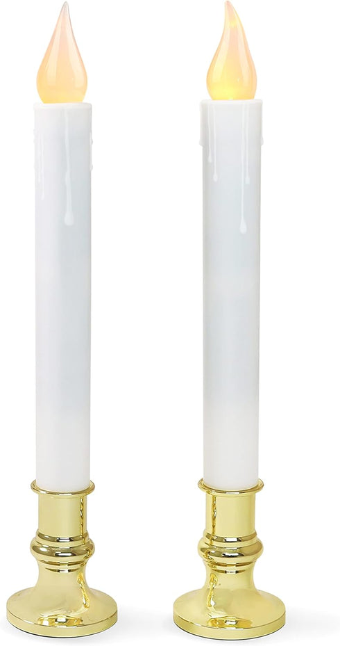 FURORA LIGHTING LED White Taper Candles with Gold Holders Pack of 2