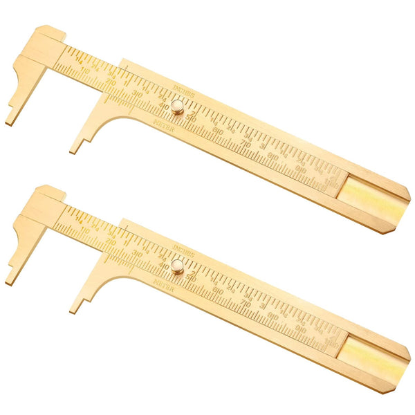 2 Pcs Brass Vernier Caliper, Pocket Caliper Handy Tool with Double Scale Sliding Gauge for Measurement