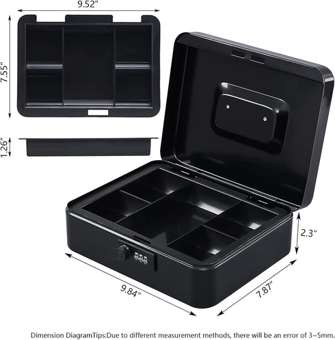 9.84"x 7.87"x 3.54" KYODOLED Large Cash Box with Combination Lock Safe Metal Money Box with Money Tray for Security