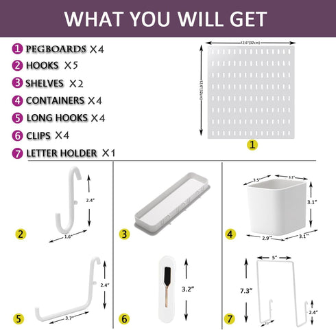 Pegboard Combination Kit, Wall Organizer, 25.2" x 25.2" White Pegboard with 20 Accessories for Home, Office, Gaming